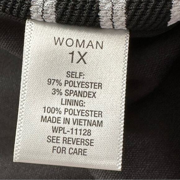 Roz & Ali Woman Black White Stripe Open Front 3/4 Sleeve Blazer Jacket Size 1X - Picture 10 of 12